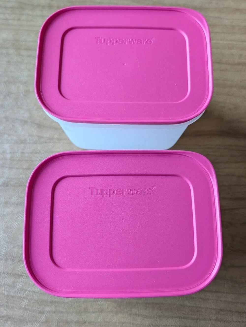 Tupperware White Container W/Snowflakes On All Sides W/ Pink Lids New Set Of 2